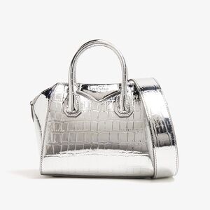 Givenchy Antigona Toy Silver Croc-Embossed Mini Bag.